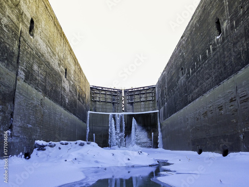 Critical Infrastructure for Global Economic Growth Shipping Canal Closed Gates In Winter photo