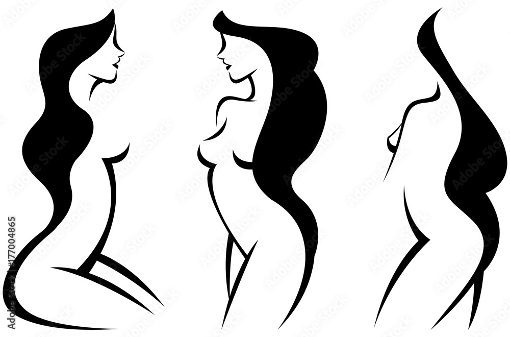 Vector set stylized beautiful women silhouettes Vector set stylized beautiful women silhouettes