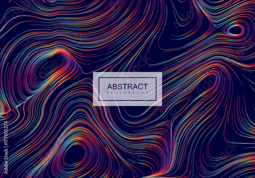 Abstract background with curled linear rainbow pattern.