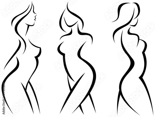 Set of stylized silhouettes woman body