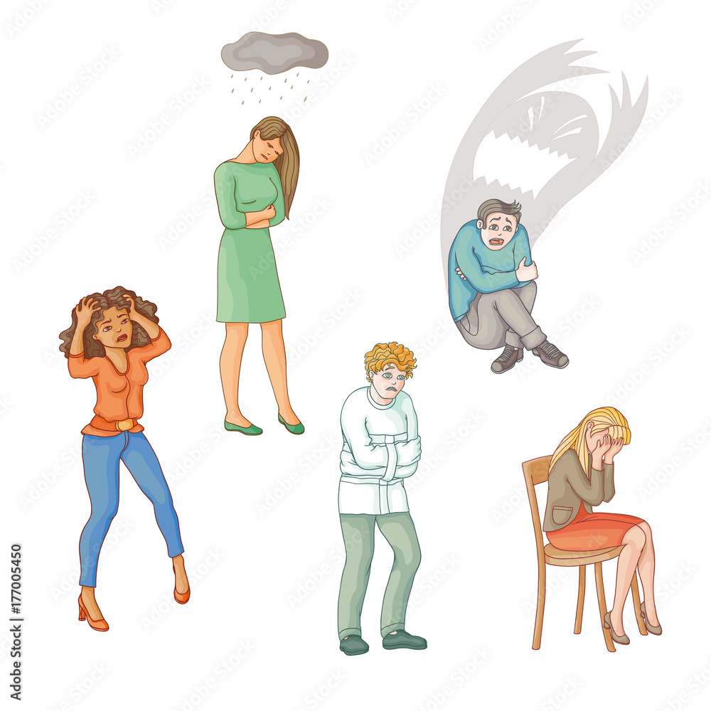 Vecteur Stock Set Of People Suffering From Mental Disorder Illness 