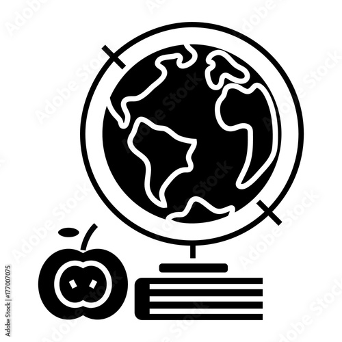 knowledge - book - apple - globus - globe icon, illustration, vector sign on isolated background