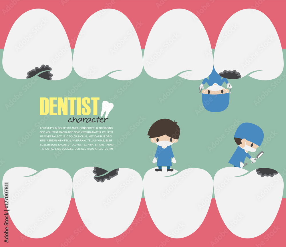 Dentists check up in your teeth and looking for dental caries . Vector . Flat design Dentists check up in your teeth and looking for dental caries . Vector . Flat design
