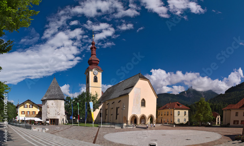 Fortified Church of Saint Peter and Paul in the Alpine town of Tarvisio, Friuli, Italy
