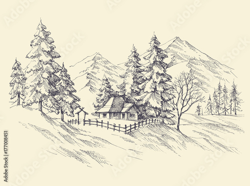 Winter landscape, mountains view