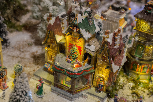 Wallpaper Mural detail of Christmas village with snow and lights Torontodigital.ca