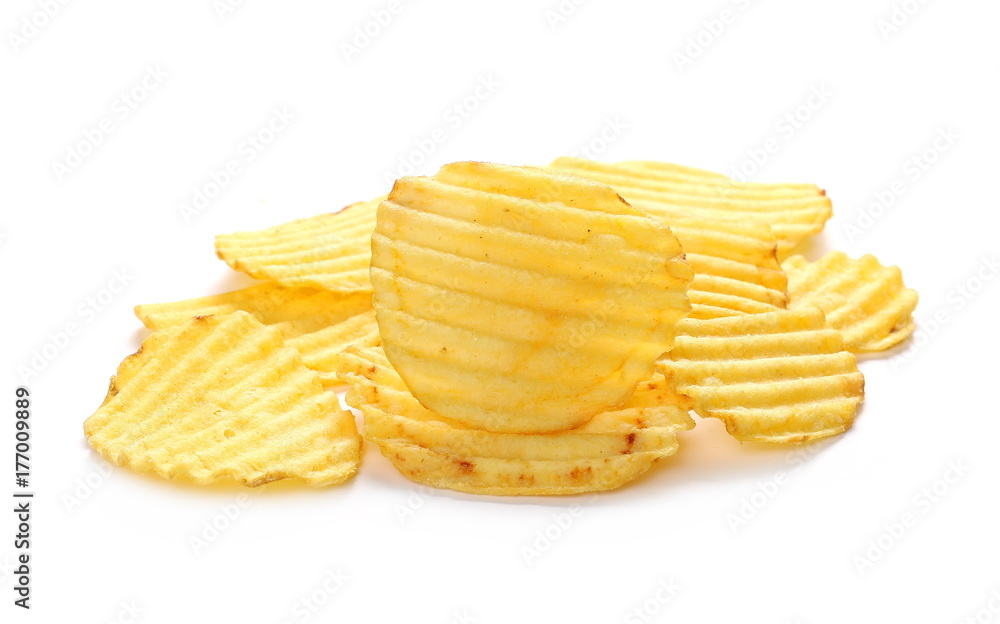 Potato chips isolated on white background Potato chips isolated on white background