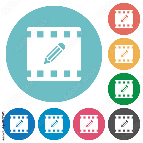 Edit movie flat round icons