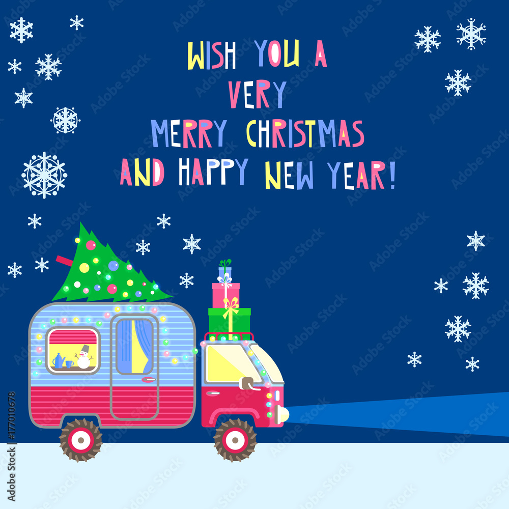 Vector background, merry christmas and happy new year text. Hous