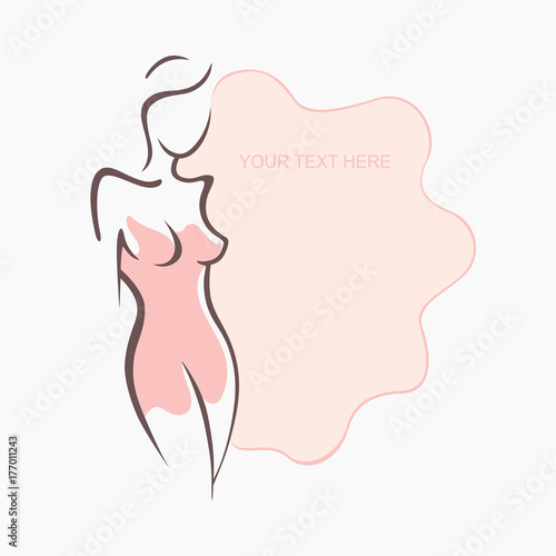 Sexy fitness figure of a girl in the evening dress. Intimate sexy lady, model in a pose. Lovely elastic ass bikini zone. Drawn graphics for design, background