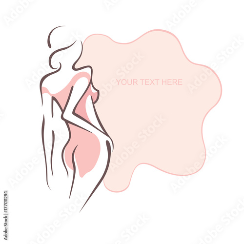 Sexy fitness figure of a girl in the evening dress. Intimate sexy lady, model in a pose. Lovely elastic ass bikini zone. Drawn graphics for design, background