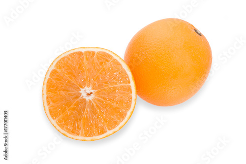 Sliced fresh orange isolated on white background.