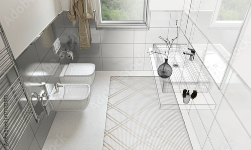 Bagno Domestico, Interior, Rendering, Illustrazione 3d, wc, sanitari, interior photo
