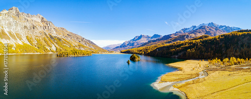 Engadina - Svizzera - Lago di Sils - Vista aerea autunnale verso Sankt Moritz