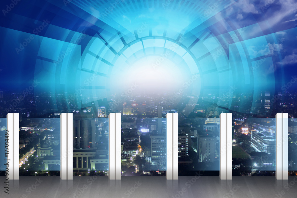 Modern city with wireless network connection concept, Hacker concept Modern city with wireless network connection concept, Hacker concept
