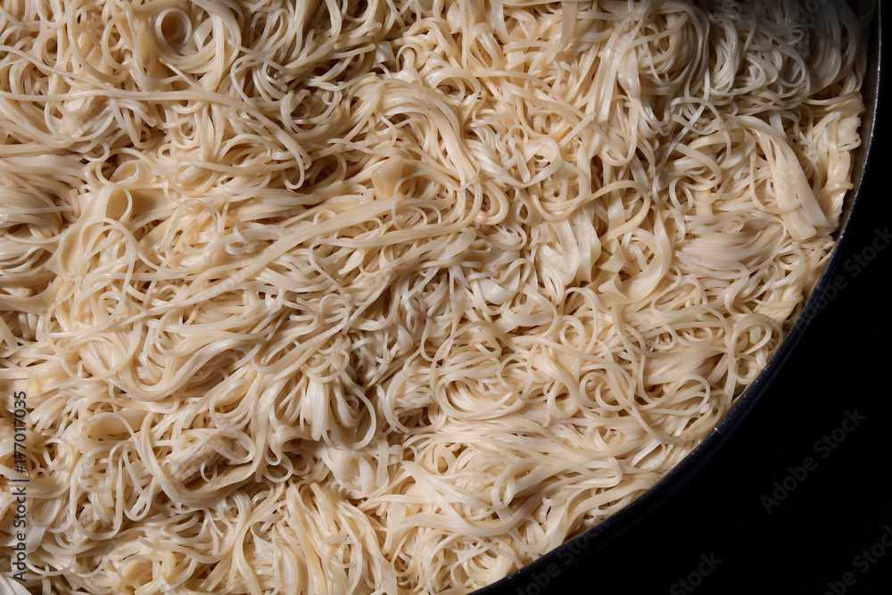 Chinese noodle in basket, Top view Chinese noodle in basket, Top view