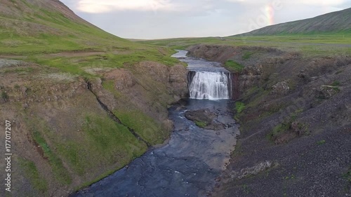 Aerial view of a waterfall in Iceland shot in summer photo