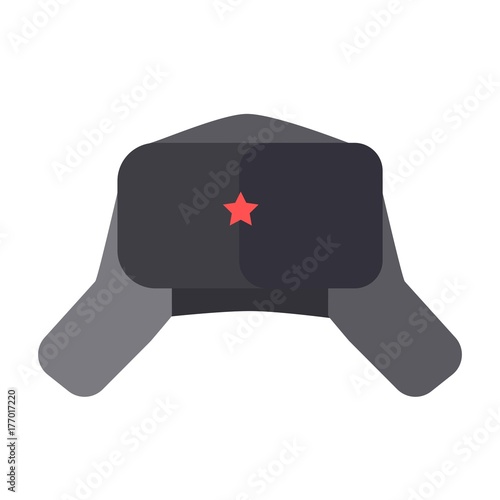 Furry hat with ear flaps and red star on front