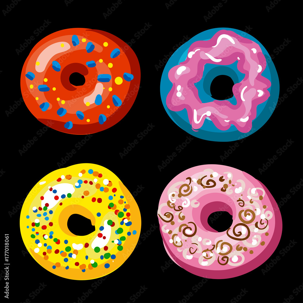Set of tasty donuts. Vector Illustration. Set of tasty donuts. Vector Illustration.