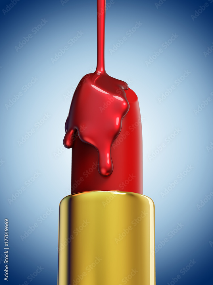 Red lipstick on blue background