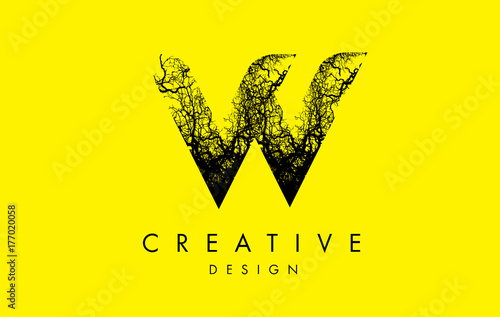 W Logo Letter Made From Black Tree Branches