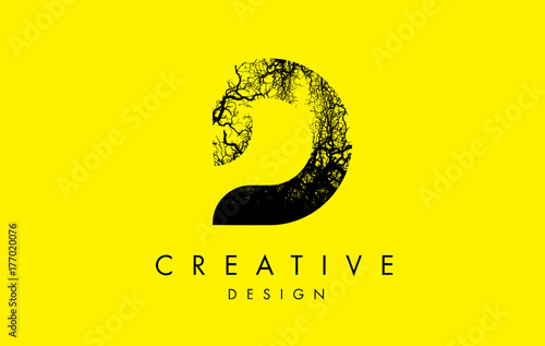 D Logo Letter Made From Black Tree Branches