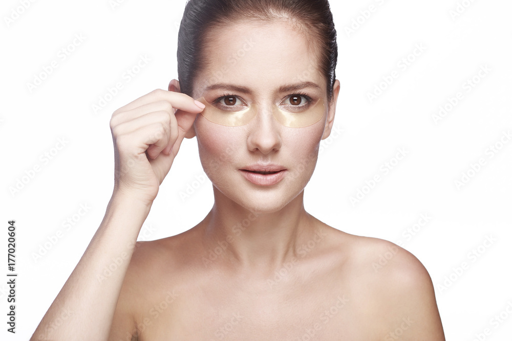 Eye Skin Mask. Female With Under Eye Patches On Face Eye Skin Mask. Female With Under Eye Patches On Face