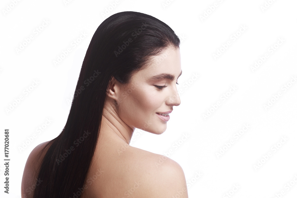 portrait of a girl in profile on a white background portrait of a girl in profile on a white background