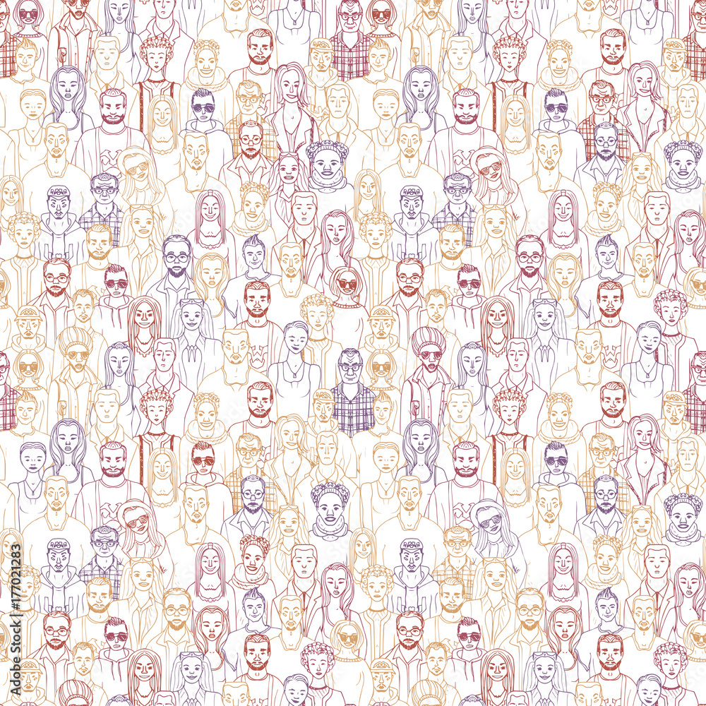 crowd seamless vector pattern. Hand drawn background