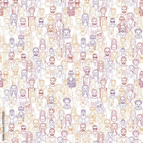 crowd seamless vector pattern. Hand drawn background