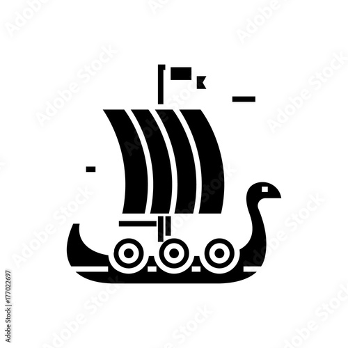 ship wooden viking icon, illustration, vector sign on isolated background