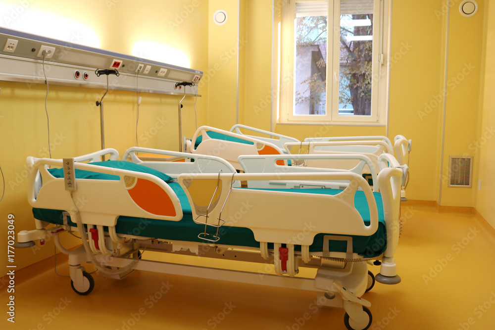 Hospital room with medical bed Hospital room with medical bed