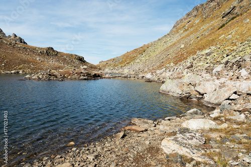landscape of a high mountain lake at day