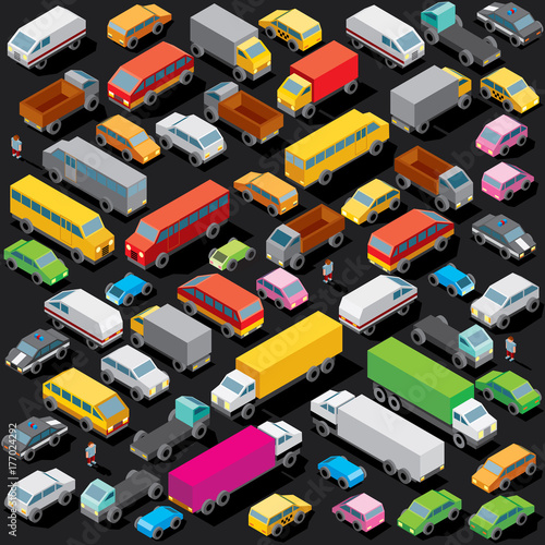 Isometric Cars Parking. Vector Image