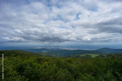 France - Scenic view above trees and mountains of vosges from grand ballon