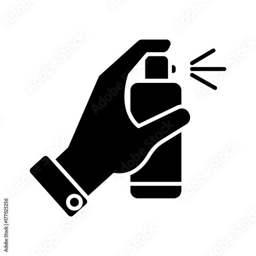 spray bottle in hand icon, illustration, vector sign on isolated background