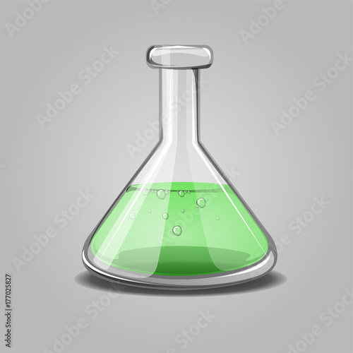 laboratory flask with green liquid
