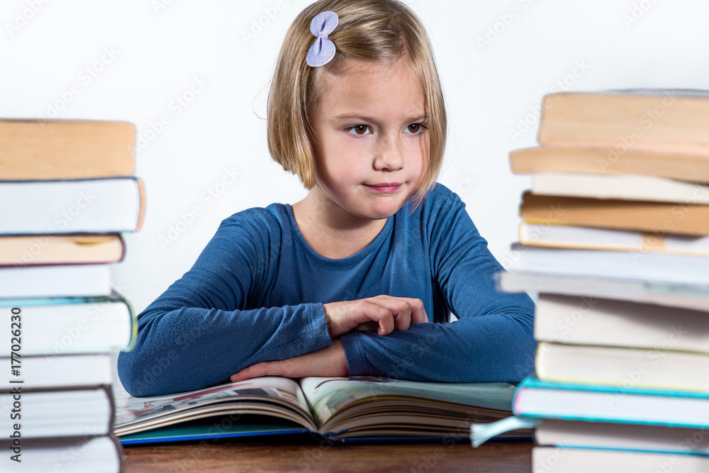 little girl with a book on a white background little girl with a book on a white background