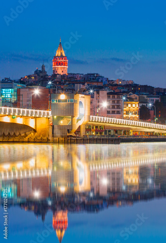 Photography Galata Tower, Galata Bridge, Karakoy district and Golden Horn at morning, istanb