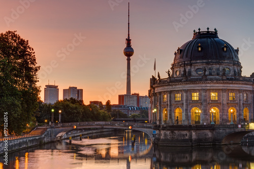 Photography Sunrise at the Bode-Museum in Berlin with the Television Tower in the back