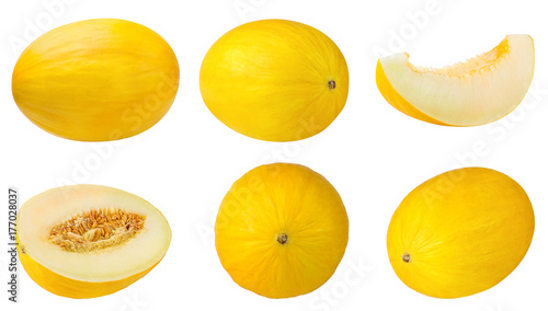 Photo Fresh melon isolated set on white background with clipping path