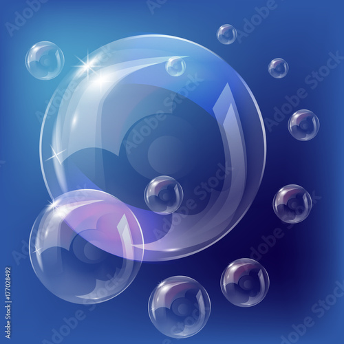 Realistic Soap Bubbles with Rainbow reflection Set isolated. Vector illustration. © MichiruKayo