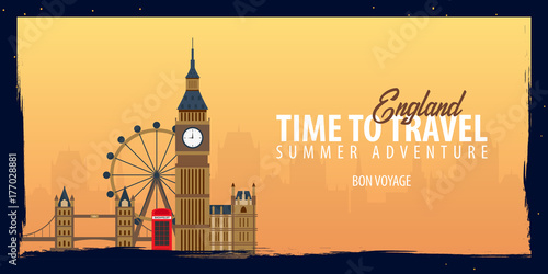 England banner. Time to Travel. Journey, trip and vacation. Vector flat illustration.