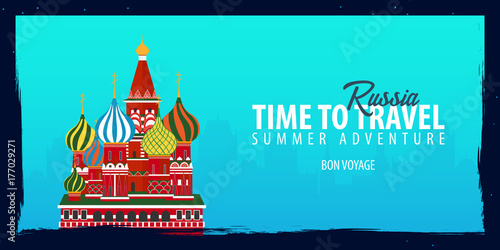 Russia banner. Time to Travel. Journey, trip and vacation. Vector flat illustration.