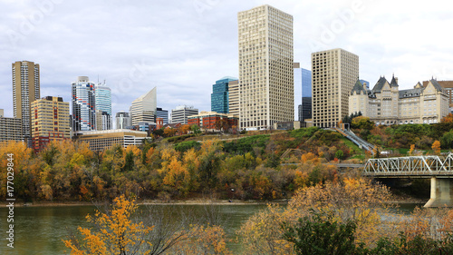 Edmonton, Canada city center with colorful aspen in autumn