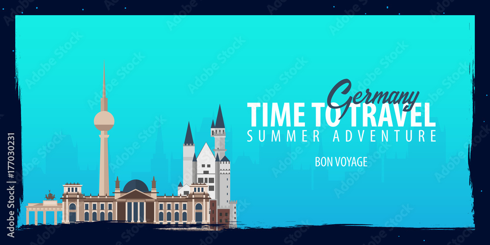 Germany banner. Time to Travel. Journey, trip and vacation. Vector flat illustration.