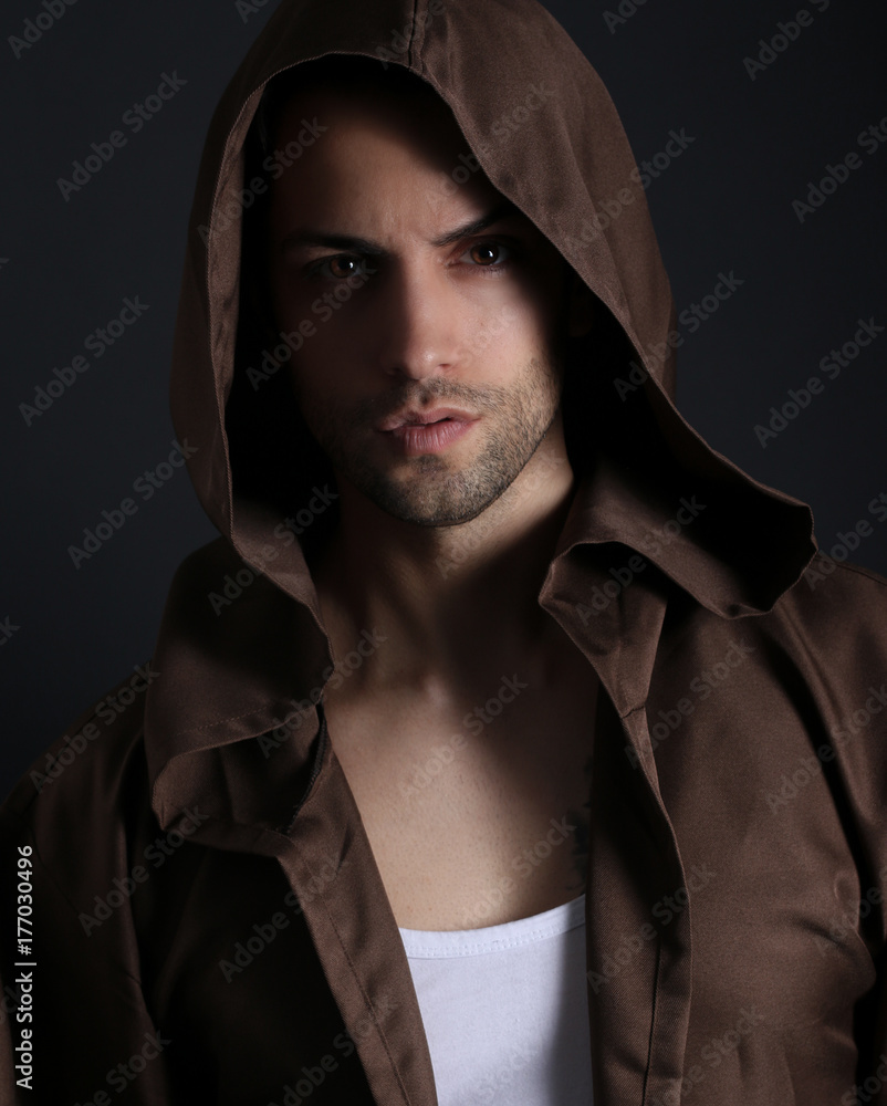 Handsome man with hood Handsome man with hood
