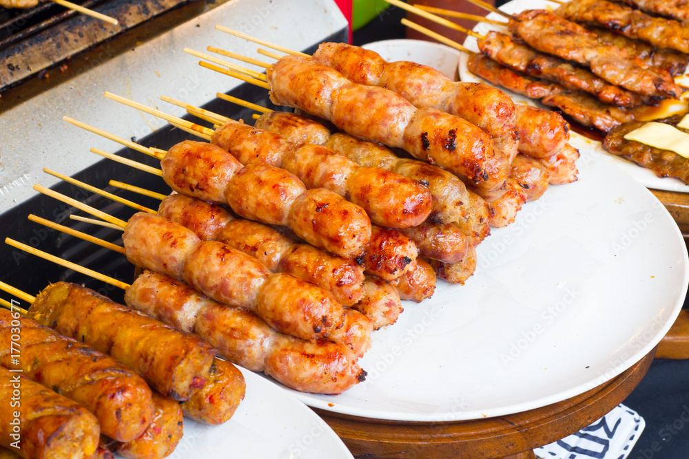 Grilled sausages, Thai spicy sausages