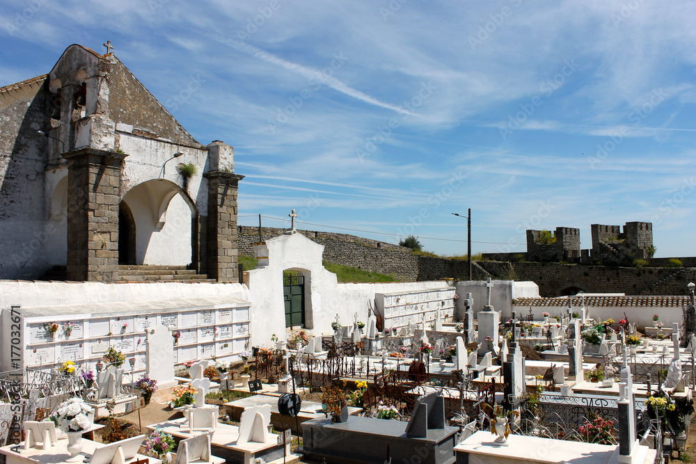 Fototapeta premium The church cemetery of Evora Monte, a Portuguese town in the Alentejo region