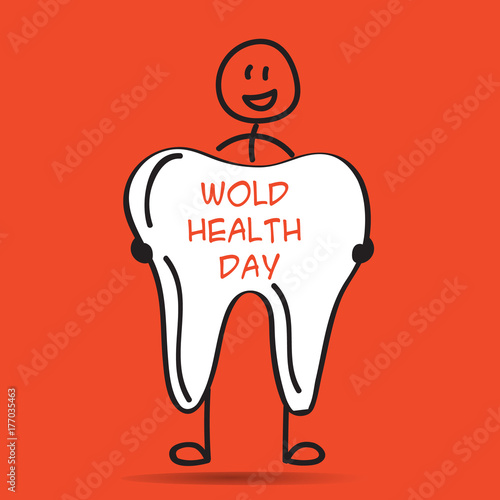 World heath day concept illustration. Man with tooth. Conceptual poster or banner.